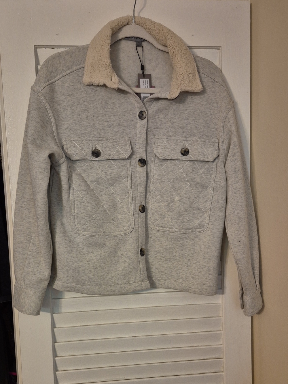 Sherpa Collar Button-Front Jacket - Light Gray